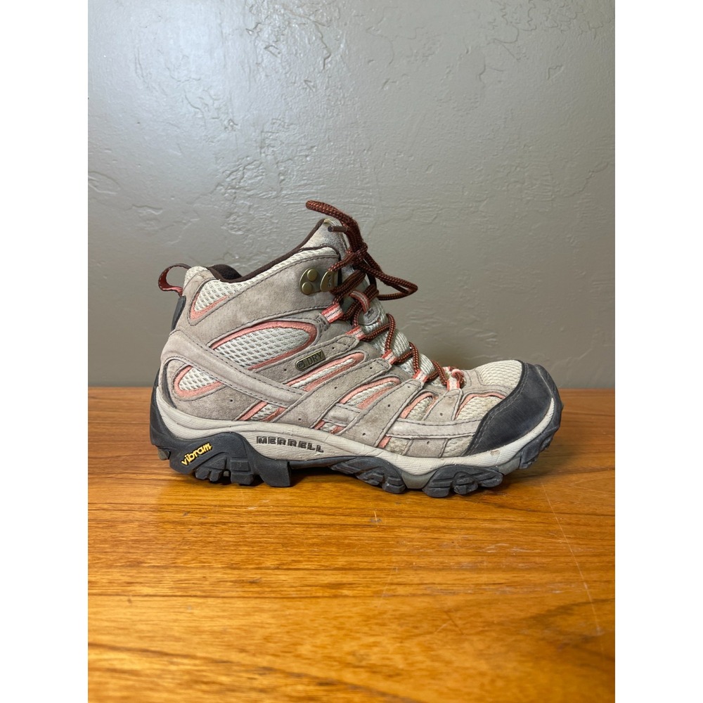 Merrell Moab 2 Mid Waterproof Hiking Shoes Womens 8.5 Beige Outdoor Trail Vibram